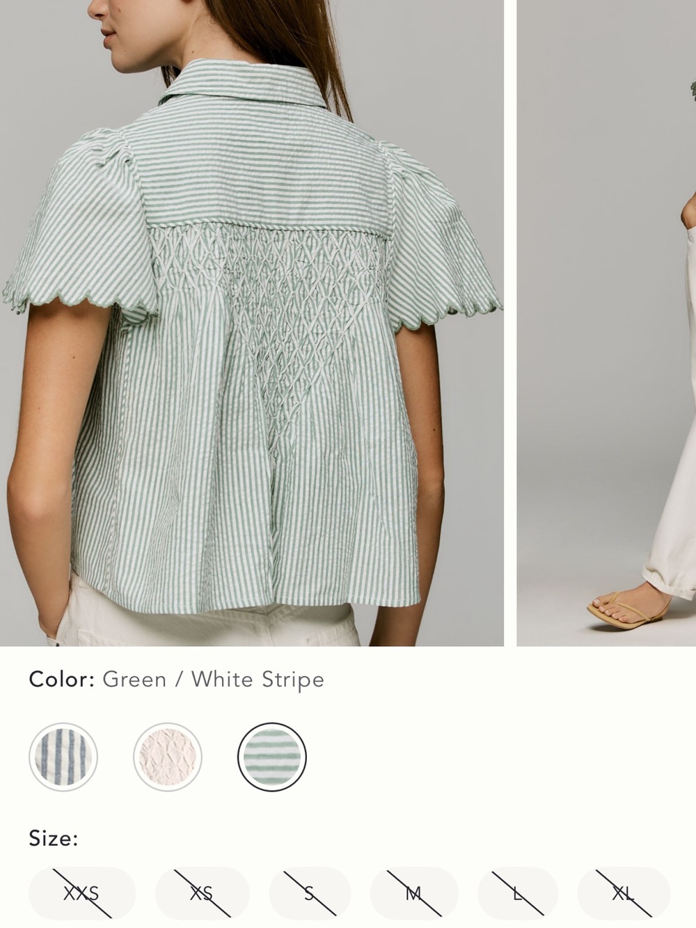 Maeve Green and White Striped Scalloped Cotton Swing Top - Picture 2 of 3